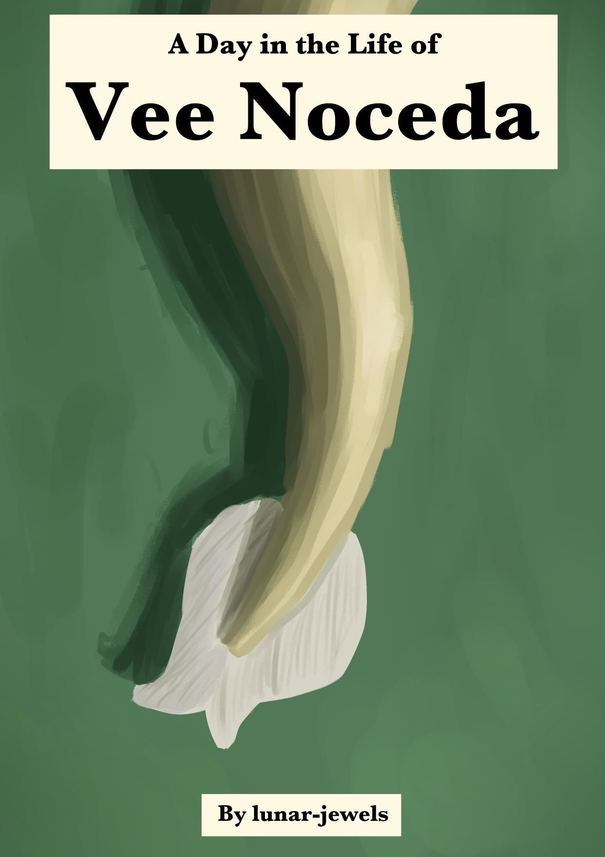Digital painting of Vee's tail with text overlaid saying "A Day in the Life of Vee Noceda, By lunar-jewels"